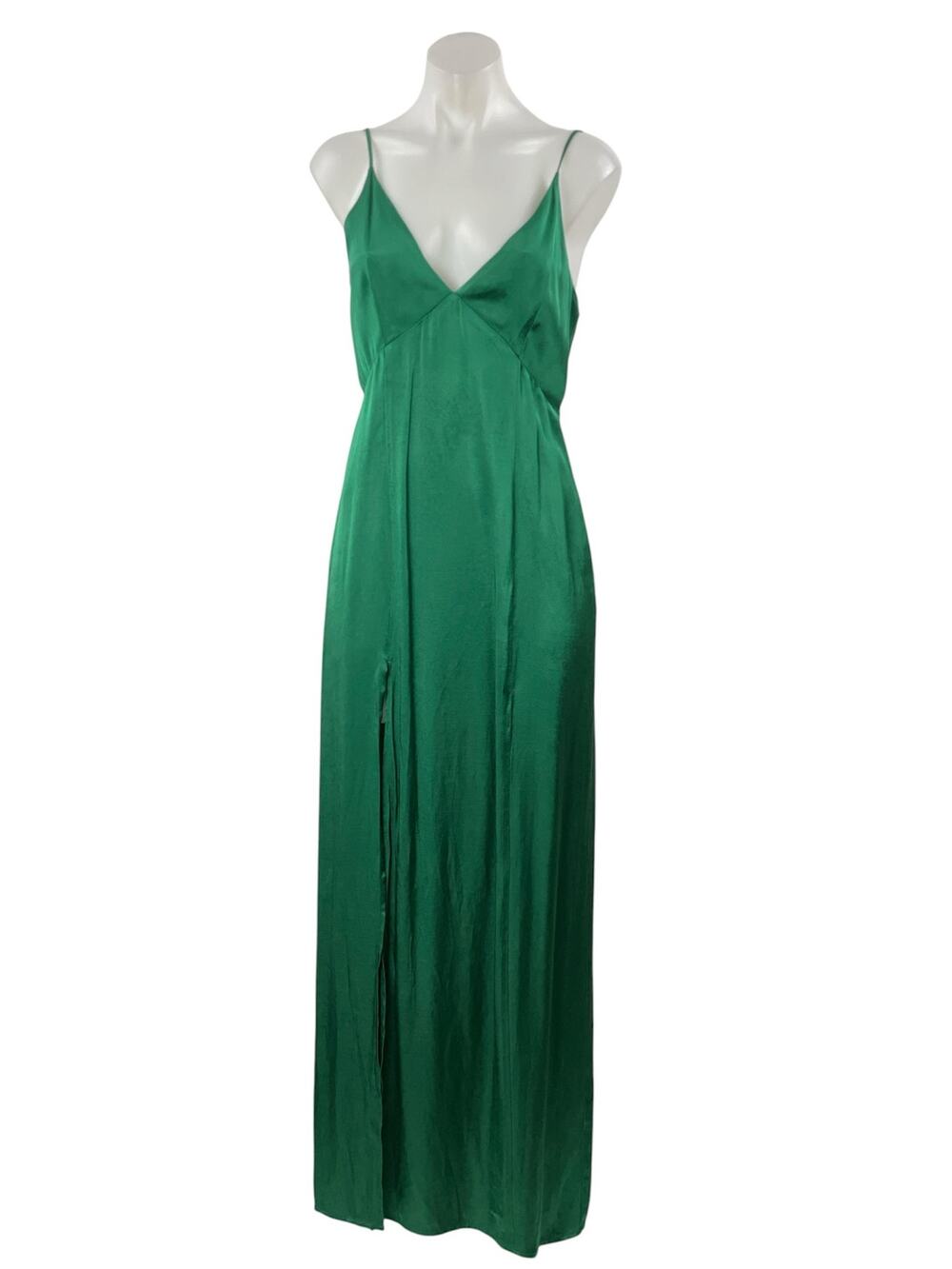 Privacy Please Green Sleeveless V Neck Front Slit Cami Maxi Slip Dress Size M